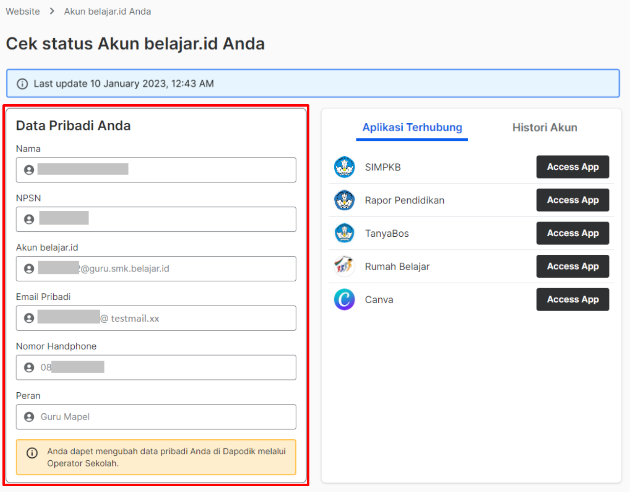 Pengenalan fitur cek akun belajar id belajar id